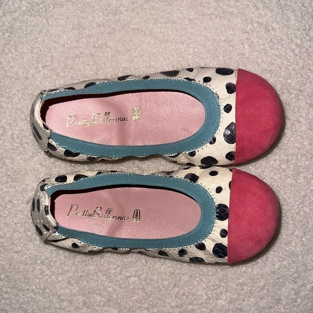 Pretty Ballerinas Kids Handmade Valerie Polka Dot Croc Embossed Leather Flats
